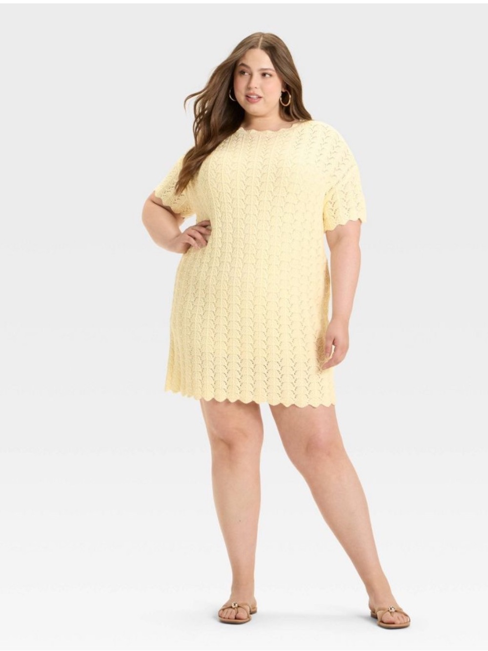 a new day XXL-Off White/Cream Crochet Mini Dress with Stretch